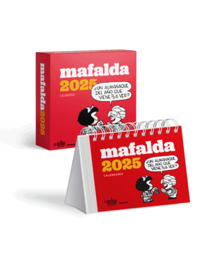 CALENDARIO 2025 MAFALDA. ESCRITORIO ROJO CON CAJA